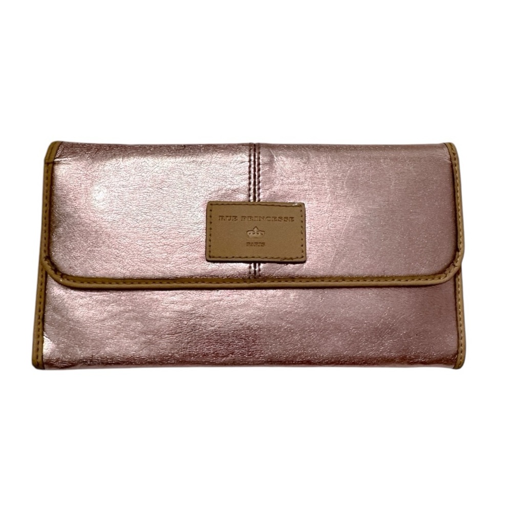 Rue Princesse Paris Pink Rose Metallic Shiny Foil Wallet with Snap Closure